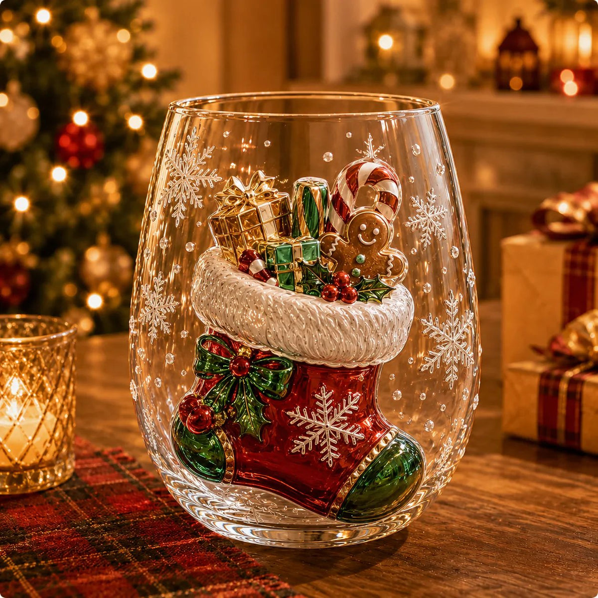 Magical Christmas 3D Glass Cup Collection – Santa, Reindeer, Snowman & Christmas Tree